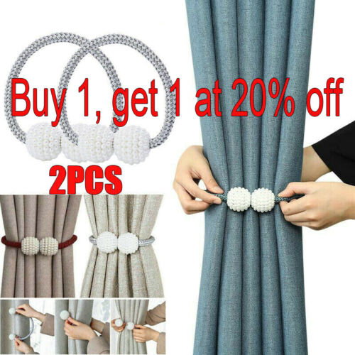 2x Magnetic Curtain Tie Backs Grey Holdbacks Buckle Curtain Clips Rope Strap - Afbeelding 1 van 14