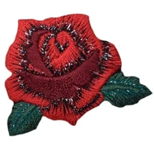 Red Rose Applique Patch Small Gardening Embroidered Flower Badge 1-7/8" Iron On