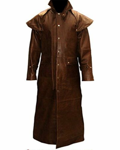 Mens Brown Leather Duster Coat Hunting Steampunk Trench | Van Helsing -Chest 44"