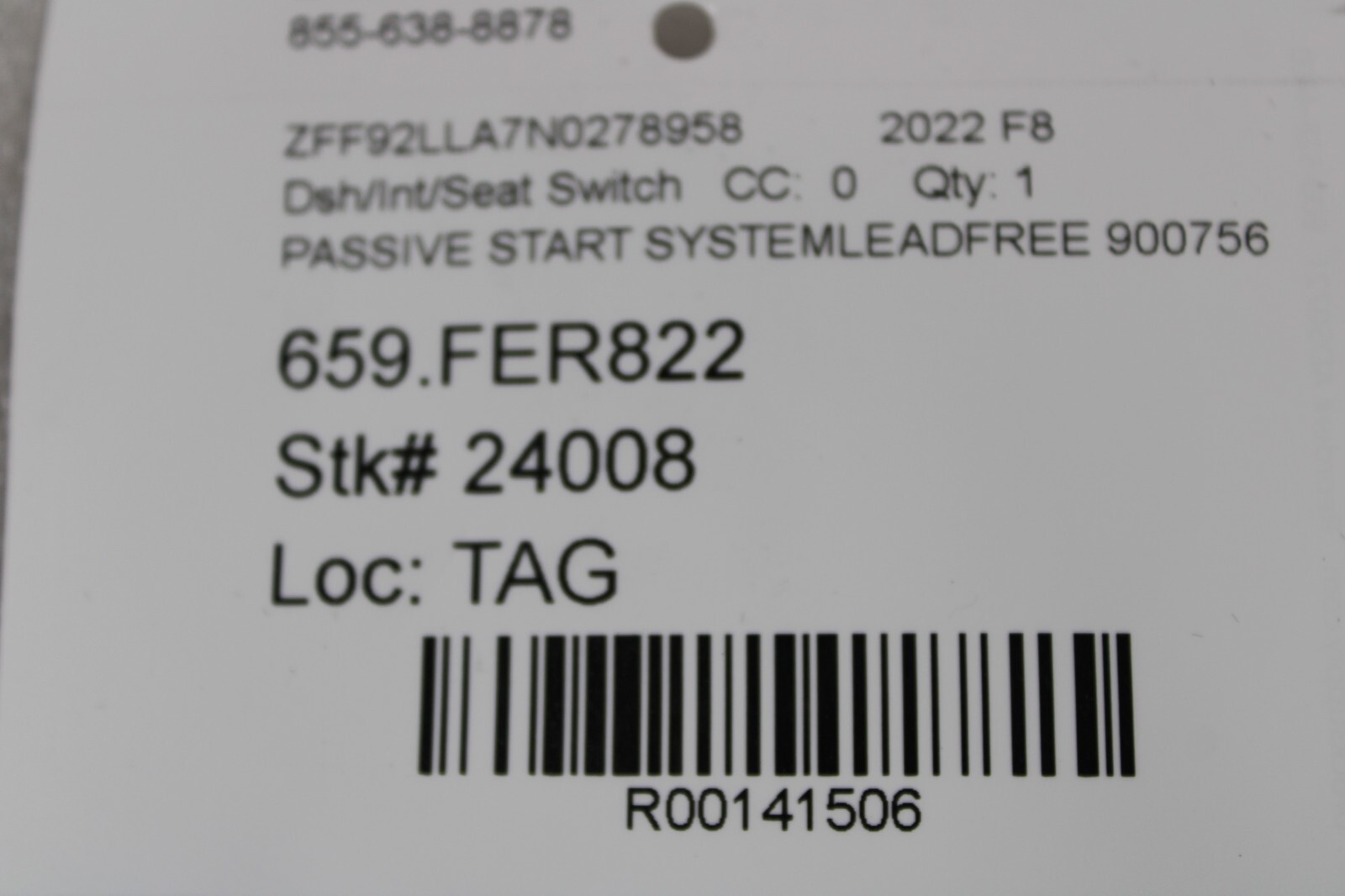 Ferrari F8, Portofino, Start/Stop Switch, Used, P/N 900756
