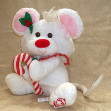 Fisher Price 1987 Puffalumps White Christmas Mouse Plush Candy Cane 8036
