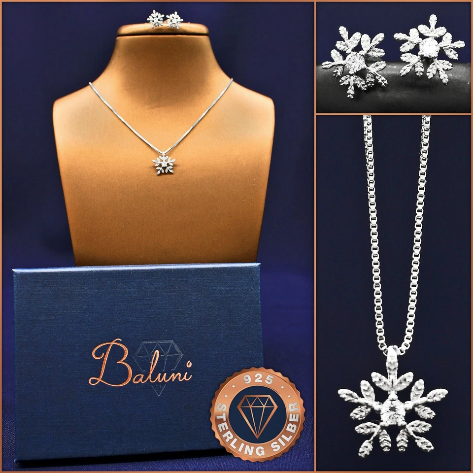 Schneeflocke-Schmuckset, echt 925 Sterling Silber im Etui, Weihnachtsgeschenk - Bild 2 von 4