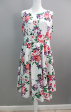 Romantic Tea Dress Fit Flare Cabbage Rose Floral Women's L Cottagecore Feminine