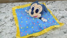 Disney Mickey Mouse 11" Plush Lovey security Baby Blanket Blue Yellow Satin