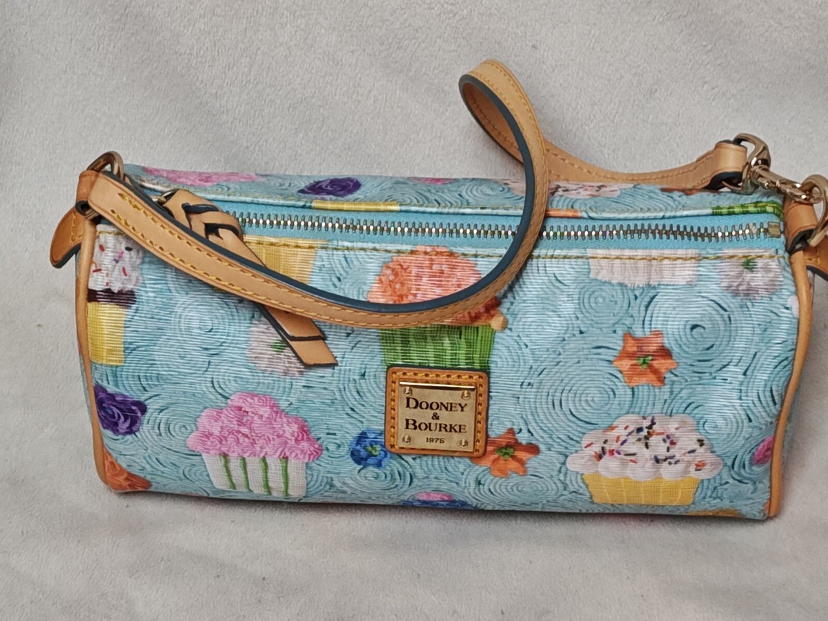 DOONEY & BOURKE Light Blue Leather Cupcake Prints Small Barrel Bag