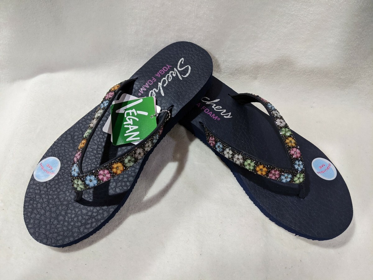 Skechers Women's Meditation Daisy Delight Navy Flip Flop Sandals