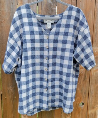 Silk Exchange Plus Women's Short Sleeve Button Up Plaid 100% Silk Shirt Size 24W