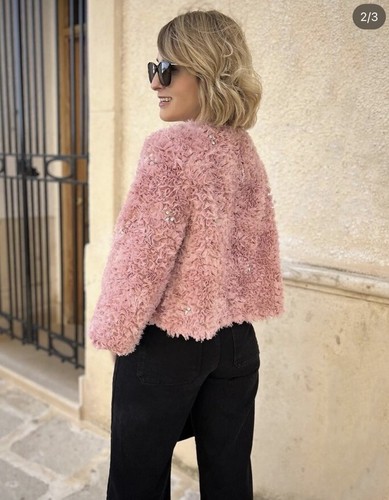 ZARA TEXTURED JACKET WITH BEADING PINK NEW SS24 SIZES S REF. 3920/060 - Picture 2 of 6
