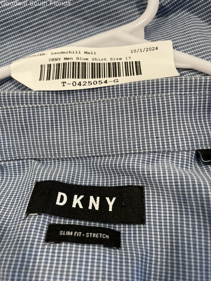 DKNY Mens Blue Long Sleeve Stretch Slim Fit Dress Shirt Size 17 eBay