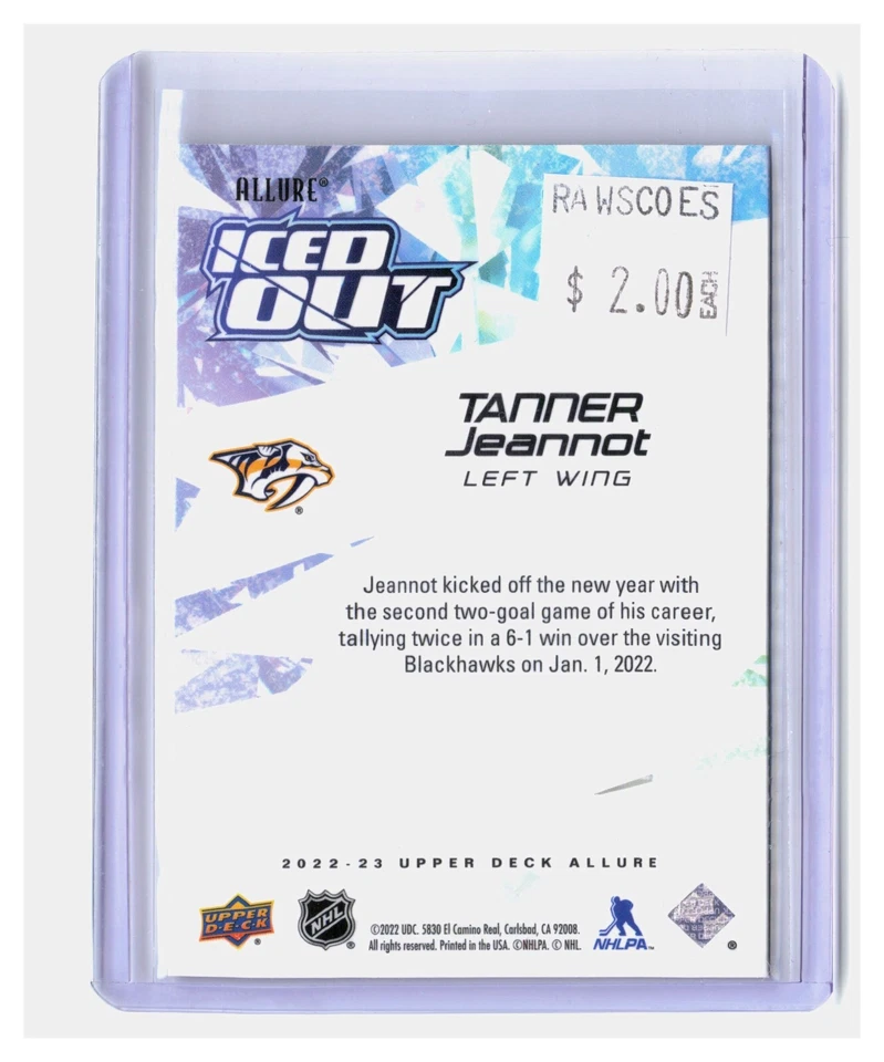 2022-23 Upper Deck Allure Iced Out Tanner Jeannot #IO-5 - Image 2 of 2