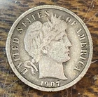 1907 Barber Dime Nice Original VF From Estate Album CHRC