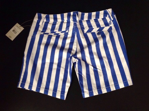 NEW VOLCOM Stripe Shorts Size 1 XS Royal X Small Blue White Stretch Cotton Pants - 第 12/12 張圖片
