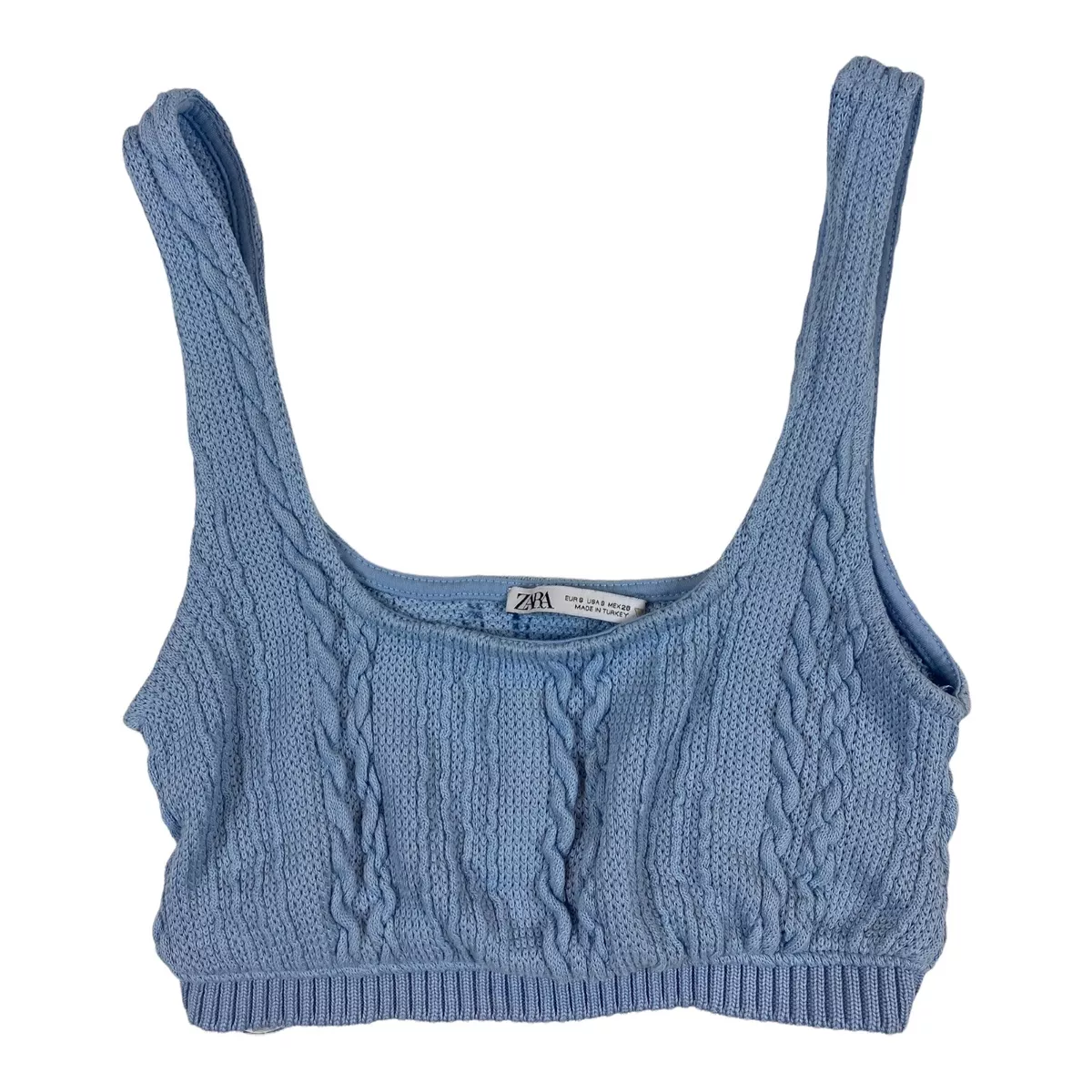 Zara womens size Small crop top baby blue knit ribbed y2k shirt ff22