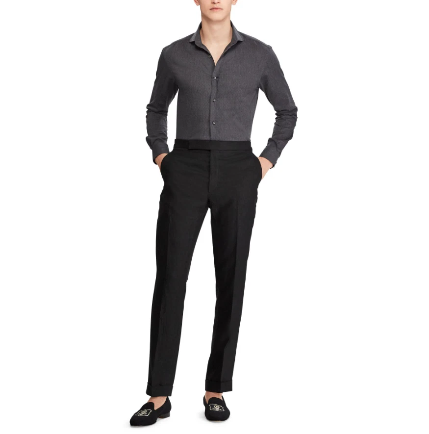 Camisa deportiva de vestir Ralph Lauren etiqueta púrpura gris diamante jacquard con botones Foto 2 de 4