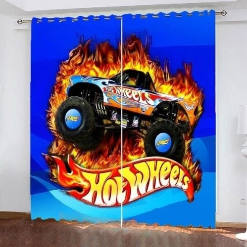 3D Hot Wheels Print Thick Blackout Bedroom Curtains Thermal Ring Top Eyelet Gift - Picture 14 of 20