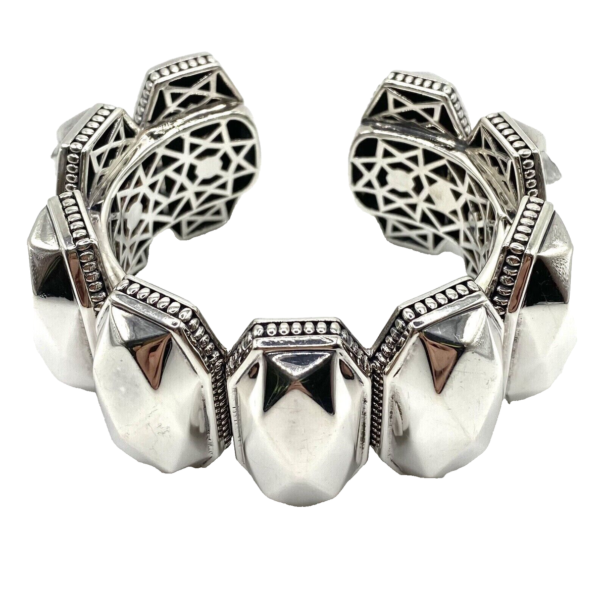 LAGOS Caviar Rocks Collection Sterling Silver Hinged Cuff Bracelet 176g  Size M