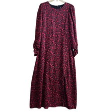 Express Shift Maxi Dress Large Black Red Floral Long Sleeve Front Ruched Sleeve