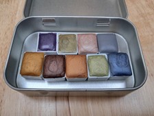 Handmade Metallic/Mica Opaque Watercolour Paint Set in Case, set of 9 Half Pans 