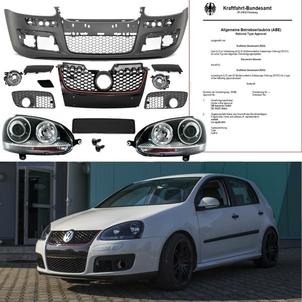 StoßStange + KüHlergrill + Scheinwerfer + Nebel Passt FüR VW Golf 5 GTI Umbau-image
