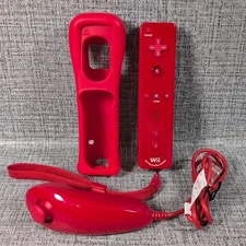 Nintendo Wii RVL-036 Motion Plus Red Remote Controller with OEM Nunchuck