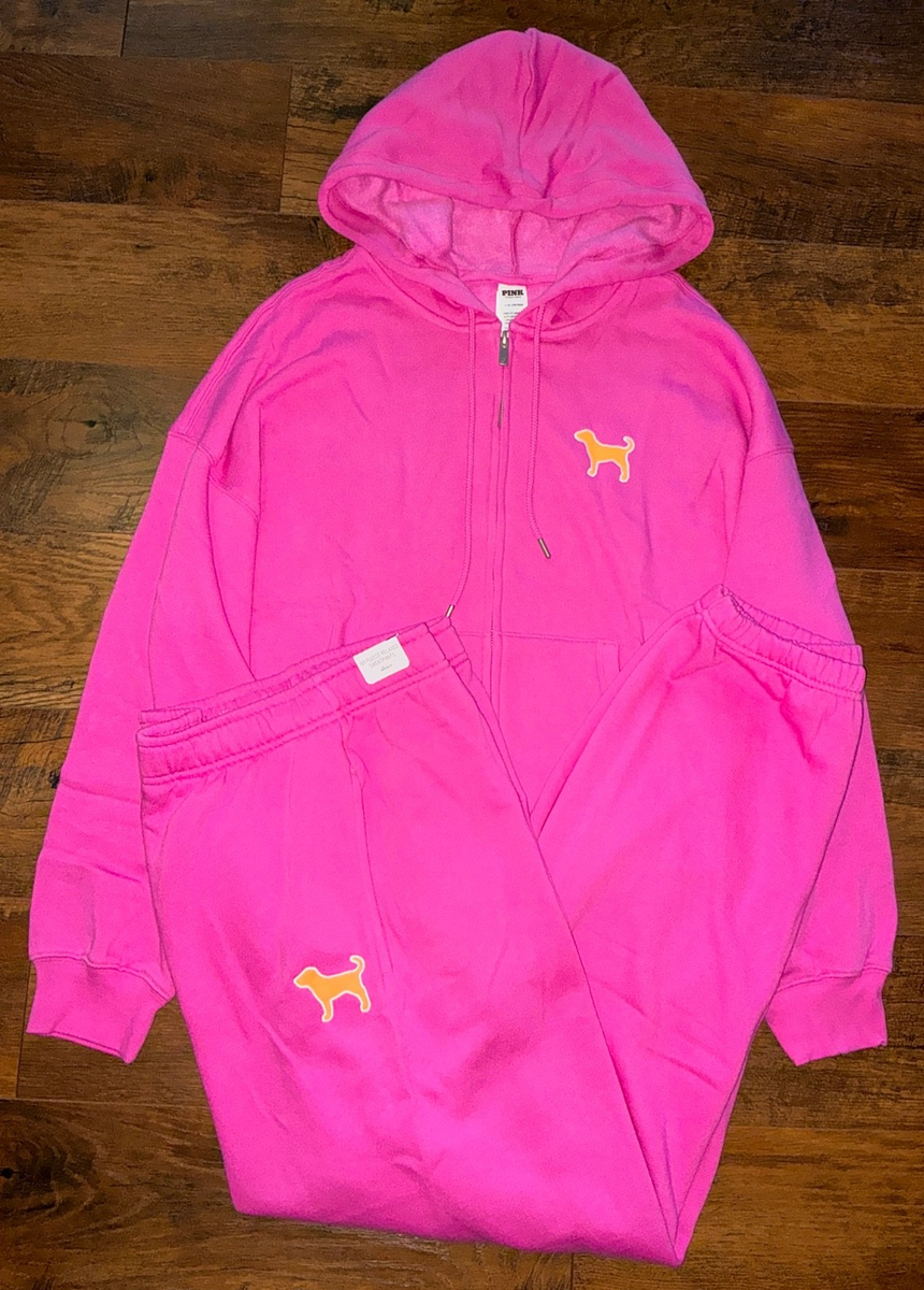 Victoria's Secret Pink Campus FZ Hoodie + Pants Set Pink Gossip