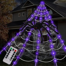 Spider Web Halloween Decorations Outdoor Lights, 125 Purple LED Light Up 16.4...