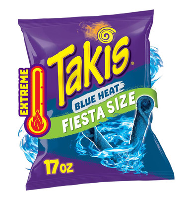 Takis Blue Heat 17 oz Fiesta Size Bag, Hot Chili Pepper Rolled Tortilla Chips