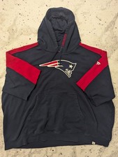 New England Patriots Men Blue 5XL Hoodie Cut Sleeve Bill Belichick Grunge Y2K