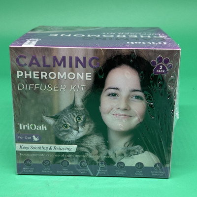 TriOak Cat Calming Diffuser Kit Feline Anxiety Relief Pheromone Kit 2 Diffusers
