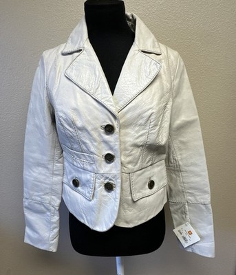 NWT Wilsons Leather Genuine Leather Jacket Size Small White Y2K Biker Moto