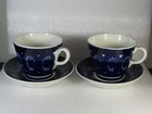 Two Arabia Finland Cobalt Blue Ulla Procope FIESTA 2 Large Cups & Saucers 16 oz