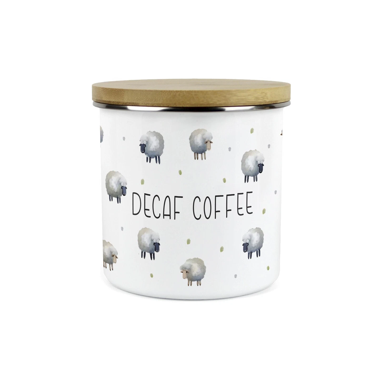 Spring Sheep Decaf Coffee Canister - Countryside Enamel 1.2L Kitchen Jar Gift