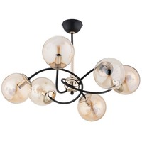 Deckenleuchte 6-Flammig Glas Schwarz Bernstein E14 66 Cm Deckenlampe Wohnzimmer