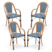 Outdoor French Bistro Chairs Set of 4 with Armrests Galvanized Metal Frame