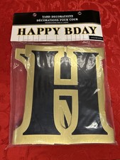 HAPPY BIRTHDAY Yard Sign 14  W/Metal Stakes Party Decoration Black Gold BRANDNEW