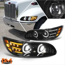 For 99-20 Peterbilt Class 5 6 7 8 Dual C-Shape LED DRL Projector Headlights Lamp