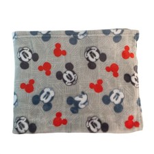 Disney Baby Mickey Mouse Blanket 28x34 Gray Lines Blue Red Head Fleece Plush
