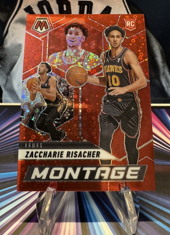 2024-25 Panini Mosaic Zaccharie Risacher Montage #8 Fast Break Red /99 RC Hawks 