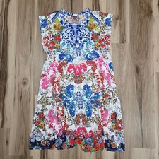Johnny Was Women's Size XL Floral Shellinay Tiered Tea Length Dress Bamboo