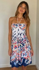 American Eagle XS Y2K Watercolor Floral Halter Dress Boho Soft Cotton Shelf Bra