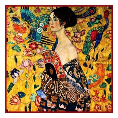 Art Nouveau Gustav Klimt Lady with Fan Counted Cross Stitch Chart Pattern