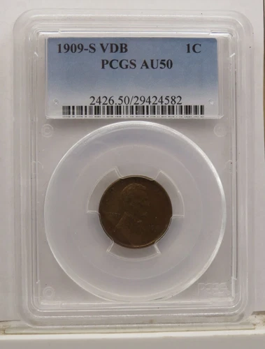 1909-S VDB Lincoln Wheat Cent PCGS AU 50 - Key Date Low Mintage Coin