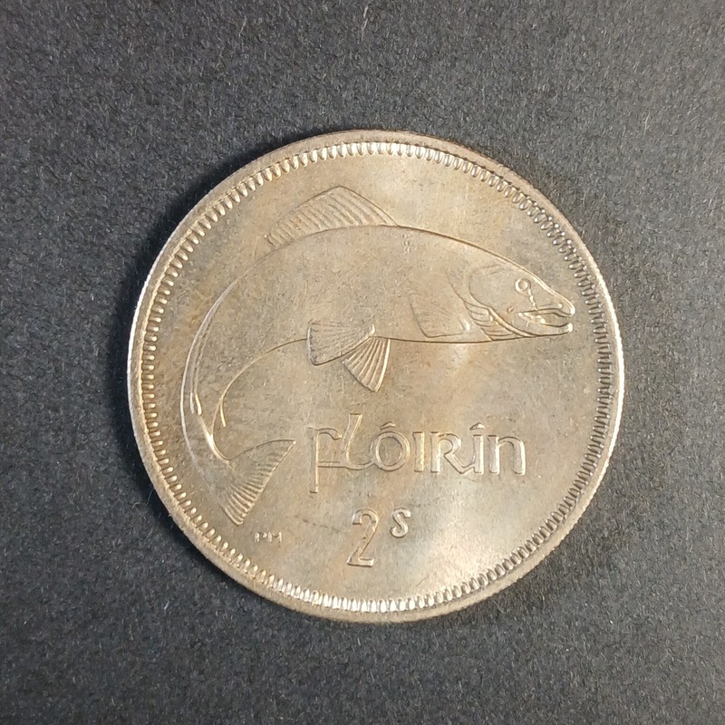 1959 Ireland 2 Shillings Irish Florin (Salmon / Harp) Coin