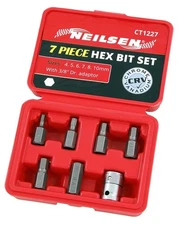 7pc 3/8" Drive Adaptor Hex Allen Key Bit Set In Metal Tin 4,5,6,7,8, 10mm