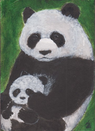 LinLi888 Lin Li's Art ACEO Original Watercolor Painting Panda n Cub 25012005