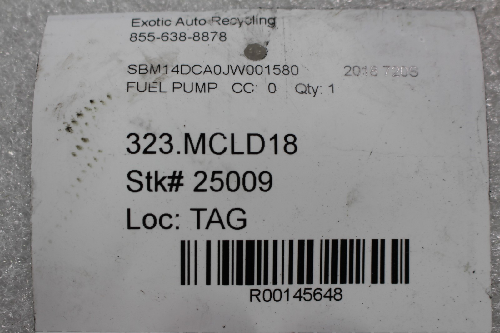 McLaren 720S, Fuel Pump, Fire Dmg, Used