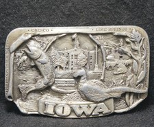 WK21111 AWESOME VINTAGE 1983 IOWA STATE COMMEMORATIVE MENS PEWTER BELT BUCKLE