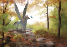 Fantasy Winged Fox in Forest magic magical illustration art print - Brandy Woods