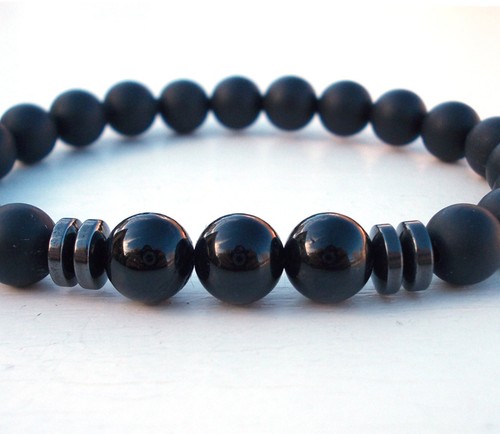 Pulseras elásticas de yoga con cuentas de yoga con cuentas de turmalina negra mate piedra ágata - Imagen 3 de 3