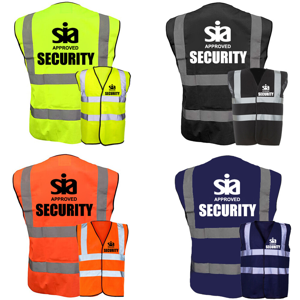 Hi Vis Security Vest SIA APPROVED Waistcoat Black Visibility Reflective ...